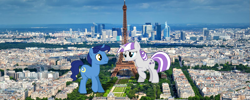 Size: 1605x642 | Tagged: safe, artist:jerryakira79, imported from derpibooru, night light, twilight velvet, pony, unicorn, female, france, giant ponies in real life, giant pony, giantess, irl, macro, male, mare, paris, photo, ponies in real life, stallion