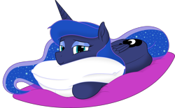 Size: 7393x4584 | Tagged: safe, artist:kopcap94, artist:selenophile, imported from derpibooru, princess luna, pony, absurd resolution, cute, female, folded wings, lidded eyes, lunabetes, pillow, prone, simple background, solo, transparent background, vector