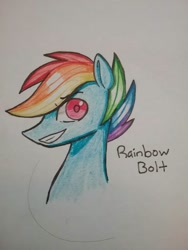 Size: 966x1288 | Tagged: safe, artist:ponime11, imported from derpibooru, rainbow dash, pony, bust, male, portrait, rainbow blitz, rule 63, solo, stallion, traditional art