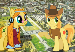 Size: 933x641 | Tagged: safe, artist:jerryakira79, imported from derpibooru, braeburn, wheat grass, earth pony, pony, clothes, female, giant ponies in real life, giant pony, hat, irl, macro, male, photo, ponies in real life