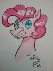 Size: 966x1288 | Tagged: safe, artist:ponime11, imported from derpibooru, pinkie pie, earth pony, pony, bubble berry, bust, male, portrait, rule 63, solo, stallion, traditional art