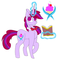 Size: 1024x1024 | Tagged: safe, artist:tomboygirl45, imported from derpibooru, oc, oc only, oc:fruity flare, pony, unicorn, book, bowtie, magic, magical lesbian spawn, male, offspring, parent:pinkie pie, parent:twilight sparkle, parents:twinkie, reference sheet, simple background, solo, stallion, transparent background