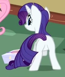 Size: 294x346 | Tagged: safe, imported from derpibooru, screencap, fluttershy, rarity, pony, party of one, butt, cropped, featureless crotch, plot