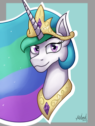 Size: 2400x3200 | Tagged: safe, artist:milkychocoberry, imported from derpibooru, princess celestia, alicorn, pony, bust, female, mare, portrait, simple background, solo