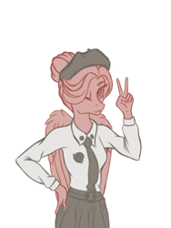 Size: 1500x2000 | Tagged: safe, imported from derpibooru, oc, oc only, oc:peach, anthro, pegasus, clothes, female, gil, gioventù italiana del littorio, necktie, one eye closed, peace sign, sketch, solo, uniform, wink