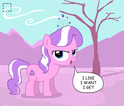 Size: 3039x2606 | Tagged: safe, artist:beyondysupreme, deleted from derpibooru, imported from derpibooru, diamond tiara, pony, looking at you, mountain, solo, speech bubble, tree