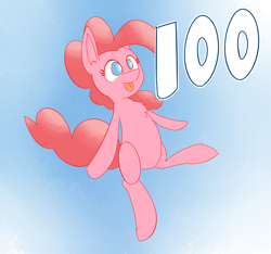 Size: 2688x2514 | Tagged: safe, artist:niteax, imported from derpibooru, pinkie pie, earth pony, pony, :p, female, midair, milestone, silly, solo, tongue out