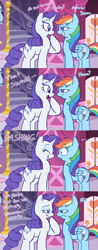 Size: 1098x2799 | Tagged: safe, artist:mickeymonster, color edit, edit, imported from derpibooru, rainbow dash, rarity, pegasus, pony, unicorn, carousel boutique, colored, comic, female, frown, mare, name pun, pun, smiling, smirk, text