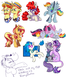 Size: 1024x1170 | Tagged: safe, artist:mafubii, deleted from derpibooru, imported from derpibooru, dj pon-3, flam, flim, maud pie, rainbow dash, starlight glimmer, sunset shimmer, twilight sparkle, twist, vinyl scratch, alicorn, earth pony, pegasus, pony, unicorn, female, filly, flim flam brothers, lesbian, male, mare, shipping, simple background, stallion, starmaud, twidash, twilight sparkle (alicorn), white background