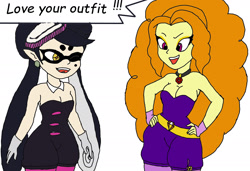 Size: 2349x1605 | Tagged: artist needed, safe, imported from derpibooru, adagio dazzle, equestria girls, callie, clothes, crossover, dialogue, duo, duo female, female, simple background, splatoon, white background