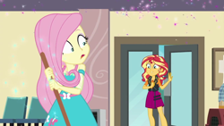 Size: 1280x720 | Tagged: safe, imported from derpibooru, screencap, fluttershy, sunset shimmer, equestria girls, equestria girls series, so much more to me, female, geode of empathy, geode of fauna