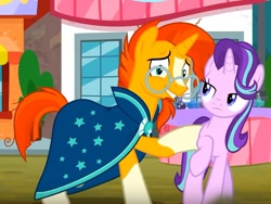 Size: 841x631 | Tagged: safe, imported from derpibooru, screencap, starlight glimmer, sunburst, the parent map, clothes, cropped, glasses, looking at you, robe, sunburst's cloak, sunburst's glasses, sunburst's robe