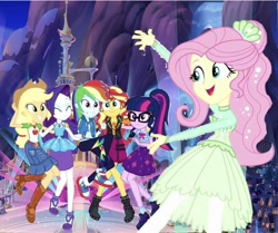 Size: 1370x1148 | Tagged: dead source, safe, artist:php77, editor:php77, imported from derpibooru, applejack, fluttershy, rainbow dash, rarity, sci-twi, sunset shimmer, twilight sparkle, equestria girls, equestria girls series, so much more to me, canterlot, converse, shoes, wallpaper