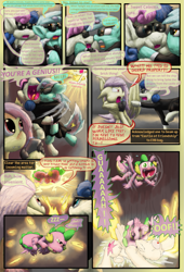 Size: 1079x1584 | Tagged: safe, artist:firefanatic, imported from derpibooru, bon bon, fluttershy, lyra heartstrings, spike, sweetie drops, twilight sparkle, alicorn, bat pony, comic:agents of hoo-men, clothes, comic, descriptive noise, dialogue, faic, flutterbat, hug, puffy cheeks, race swap, rapidash twilight, suit, twilight sparkle (alicorn), what is hoo-man