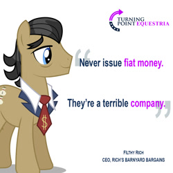 Size: 1500x1500 | Tagged: safe, imported from derpibooru, filthy rich, earth pony, pony, male, necktie, politics, pun, simple background, stallion, text, turning point equestria, turning point usa, white background