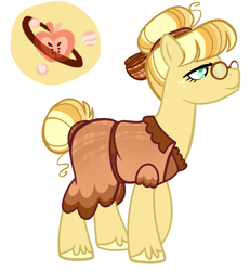 Size: 1200x1300 | Tagged: safe, artist:rain-blossom-drop, imported from derpibooru, earth pony, pony, clothes, dress, female, freckles, glasses, hair bun, magical gay spawn, mare, offspring, parent:big macintosh, parent:sunburst, parents:macburst, simple background, solo, tail bun, unshorn fetlocks, white background