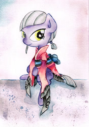 Size: 1600x2283 | Tagged: safe, artist:mashiromiku, imported from derpibooru, limestone pie, earth pony, pony, clothes, commission, female, kimono (clothing), solo, traditional art, watercolor painting