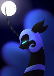 Size: 2480x3507 | Tagged: safe, artist:kisaradoesart16, artist:underpable, imported from derpibooru, nightmare moon, alicorn, pony, collaboration, curved horn, female, helmet, mare, moon, night, solo