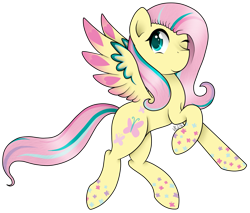 Size: 1325x1131 | Tagged: safe, artist:cinnamonaurora, imported from derpibooru, fluttershy, pegasus, pony, female, looking at you, mare, one eye closed, rainbow power, simple background, solo, transparent background, wink