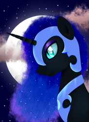 Size: 584x800 | Tagged: safe, artist:cinnamonaurora, imported from derpibooru, nightmare moon, alicorn, pony, female, looking at you, mare, moon, solo