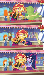 Size: 1280x2160 | Tagged: safe, edit, edited screencap, imported from derpibooru, screencap, flam, golden hazel, sandalwood, sci-twi, sunset shimmer, twilight sparkle, parakeet, comic:the amazonian effect, comic:the amazonian effect ii, equestria girls, equestria girls series, rollercoaster of friendship, angry, comic, discovery family logo, geode of empathy, geode of telekinesis, it's not about the parakeet, red eyes, screencap comic