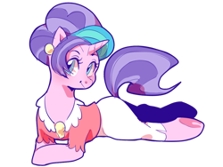 Size: 1024x768 | Tagged: dead source, safe, artist:arengchan, imported from derpibooru, cookie crumbles, pony, unicorn, clothes, cute, female, lying down, mare, prone, simple background, smiling, solo, transparent background