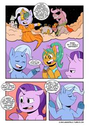 Size: 2893x4092 | Tagged: safe, artist:raph13th, imported from derpibooru, snails, starlight glimmer, trixie, pony, unicorn, ask glitter shell, comic:glim glam and pals, boasting, comic, dialogue, female, glitter shell, lies, mare, starry eyes, wingding eyes