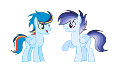 Size: 2321x1433 | Tagged: safe, artist:rainbows-skies, artist:thesmall-artist, imported from derpibooru, oc, oc only, oc:lightning blitz, oc:speed colour, pegasus, pony, male, offspring, parent:rainbow dash, parent:soarin', parents:soarindash, simple background, stallion, transparent background