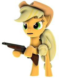 Size: 1648x2160 | Tagged: safe, artist:goatcanon, imported from derpibooru, applejack, earth pony, pony, bipedal, female, gun, open mouth, shotgun, simple background, solo, transparent background, weapon