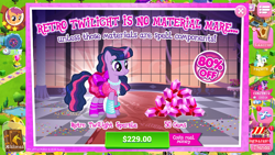 Size: 854x480 | Tagged: safe, imported from derpibooru, scootaloo, twilight sparkle, alicorn, 80s, advertisement, costs real money, crack is cheaper, gameloft, greedloft, madonna, material girl, official, pop princess twilight, song reference, twilight sparkle (alicorn)