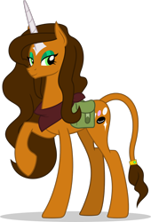 Size: 962x1411 | Tagged: safe, artist:mlp-trailgrazer, imported from derpibooru, oc, oc only, oc:desert rose, pony, unicorn, bandana, commission, female, leonine tail, mare, raised hoof, saddle bag, simple background, smiling, solo, transparent background