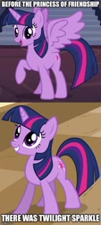 Size: 418x927 | Tagged: safe, edit, edited screencap, imported from derpibooru, screencap, twilight sparkle, alicorn, pony, unicorn, before and after, cropped, female, mare, raised hoof, smiling, spread wings, twilight sparkle (alicorn), unicorn twilight, wings
