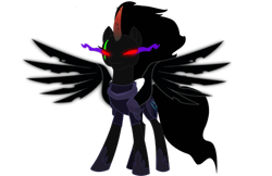 Size: 1024x663 | Tagged: safe, artist:venjix5, imported from derpibooru, king sombra, pony of shadows, tempest shadow, alicorn, pony, unicorn, alicornified, armor, blank eyes, colored horn, corrupted, curved horn, eye scar, female, fusion, glowing scar, her body has been possessed by sombra, horn, mare, oh no, possessed, race swap, red eyes, scar, simple background, solo, sombra eyes, sombra's horn, spread wings, tempest gets her horn back, tempest gets her wings back, tempest with sombra's horn, tempesticorn, transparent background, well shit, wings, xk-class end-of-the-world scenario