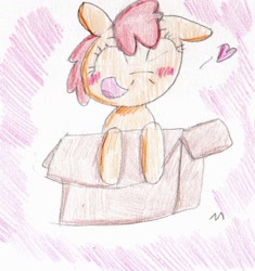 Size: 1278x1359 | Tagged: safe, artist:ptitemouette, imported from derpibooru, oc, oc only, oc:tutu, pony, box, next generation, offspring, parent:apple bloom, parent:tender taps, parents:tenderbloom, pony in a box, solo