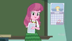 Size: 1366x768 | Tagged: safe, imported from derpibooru, cheerilee, equestria girls, equestria girls series, the finals countdown, calendar, female, smiling, solo, sun