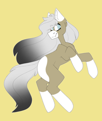 Size: 1024x1212 | Tagged: safe, artist:umiimou, imported from derpibooru, oc, oc only, oc:keanu, earth pony, pony, female, mare, simple background, solo, yellow background