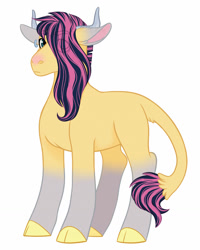 Size: 1024x1280 | Tagged: safe, artist:whisperseas, imported from derpibooru, oc, oc only, oc:stormhoof, hybrid, cloven hooves, eye clipping through hair, hair over one eye, horns, interspecies offspring, male, offspring, parent:fluttershy, parent:iron will, parents:ironshy, simple background, solo, white background