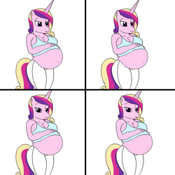 Size: 1024x1024 | Tagged: safe, artist:20thx5150, imported from derpibooru, princess cadance, alicorn, anthro, :p, belly, belly button, breasts, clothes, female, implied princess flurry heart, kicking, looking at you, loss (meme), pregdance, pregnant, silly, simple background, solo, tongue out, top, white background