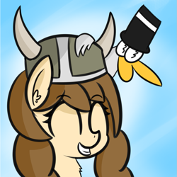 Size: 1031x1031 | Tagged: safe, artist:artiks, imported from derpibooru, oc, oc only, oc:mrducknosa, oc:tvælåt, earth pony, pony, female, helmet, horned helmet, mare, viking helmet