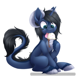 Size: 900x900 | Tagged: safe, artist:scarlet-spectrum, imported from derpibooru, oc, oc only, oc:zephyr tone, pony, cute, dessert, digital art, eating, food, ice cream, licking, male, signature, simple background, sitting, solo, tongue out, transparent background, unknown species