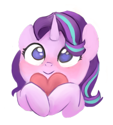 Size: 711x787 | Tagged: safe, artist:pucksterv, imported from derpibooru, starlight glimmer, pony, unicorn, :>, blushing, cute, female, glimmerbetes, heart, mare, pucksterv is trying to murder us, simple background, smiling, solo, transparent background, weapons-grade cute