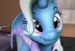 Size: 778x535 | Tagged: safe, artist:fishimira, imported from derpibooru, trixie, pony, unicorn, 3d, clothes, cute, diatrixes, female, horn, looking at you, mare, smiling, smiling at you, solo, source filmmaker, weapons-grade cute