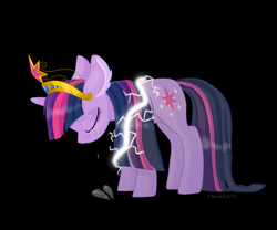 Size: 6000x5000 | Tagged: safe, artist:lavenderheartsmlp, imported from derpibooru, twilight sparkle, pony, unicorn, the return of harmony, absurd resolution, big crown thingy, black background, crying, discorded, element of magic, female, jewelry, mare, regalia, scene interpretation, simple background, solo