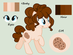 Size: 1280x973 | Tagged: safe, artist:rose-moonlightowo, imported from derpibooru, oc, oc only, oc:soft cookie, earth pony, pony, female, mare, offspring, parent:cheese sandwich, parent:pinkie pie, parents:cheesepie, reference sheet, simple background, solo