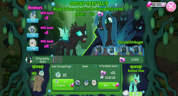 Size: 1024x551 | Tagged: safe, imported from derpibooru, barren hymn, cornicle, double diamond, night glider, party favor, queen chrysalis, thorax, changedling, changeling, to where and back again, changeling kingdom, game screencap, gameloft, gem