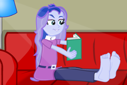 Size: 1532x1034 | Tagged: safe, artist:grapefruitface1, deleted from derpibooru, imported from derpibooru, princess luna, equestria girls, barefoot, book, couch, feet, fetish, lamp, reading, vice principal luna