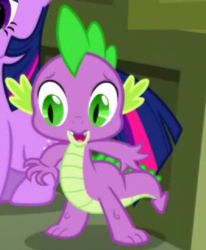 Size: 264x321 | Tagged: safe, imported from derpibooru, screencap, spike, twilight sparkle, dragon, season 1, the ticket master, claws, cropped, male, offscreen character