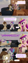 Size: 1920x4320 | Tagged: safe, artist:red4567, imported from derpibooru, pound cake, princess cadance, princess flurry heart, shining armor, 3d, book, clothes, comic, couch, female, glomp, kissing, male, pounce, poundflurry, shipping, shorts, source filmmaker, straight