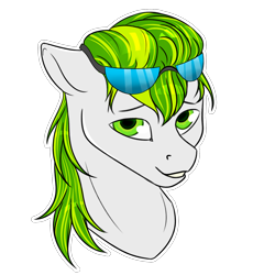 Size: 1500x1500 | Tagged: safe, artist:mymysteriouspony, imported from derpibooru, oc, oc only, oc:white night, pony, bust, glasses, green eyes, looking at you, male, multicolored hair, simple background, smiling, solo, stallion, transparent background