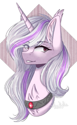 Size: 1721x2795 | Tagged: safe, artist:shadow-nights, imported from derpibooru, oc, oc only, pony, unicorn, bust, commission, female, grin, jewelry, looking at you, mare, necklace, portrait, simple background, smiling, transparent background